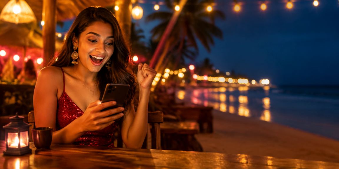 Online casino player using mobile in India with vibrant red gold theme