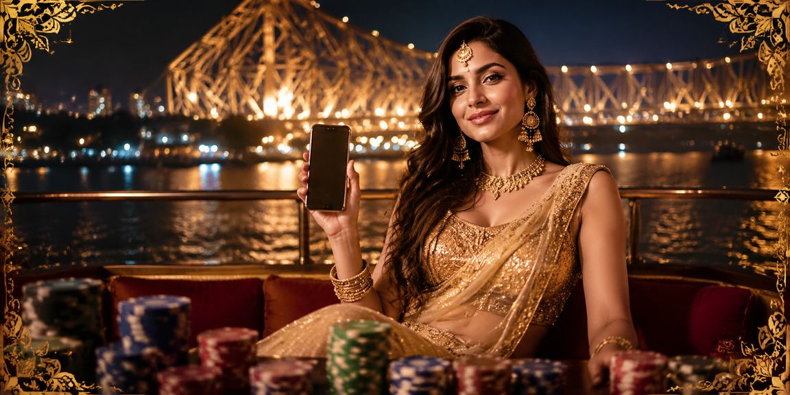Live casino playing on phone with traditional Indian dress
